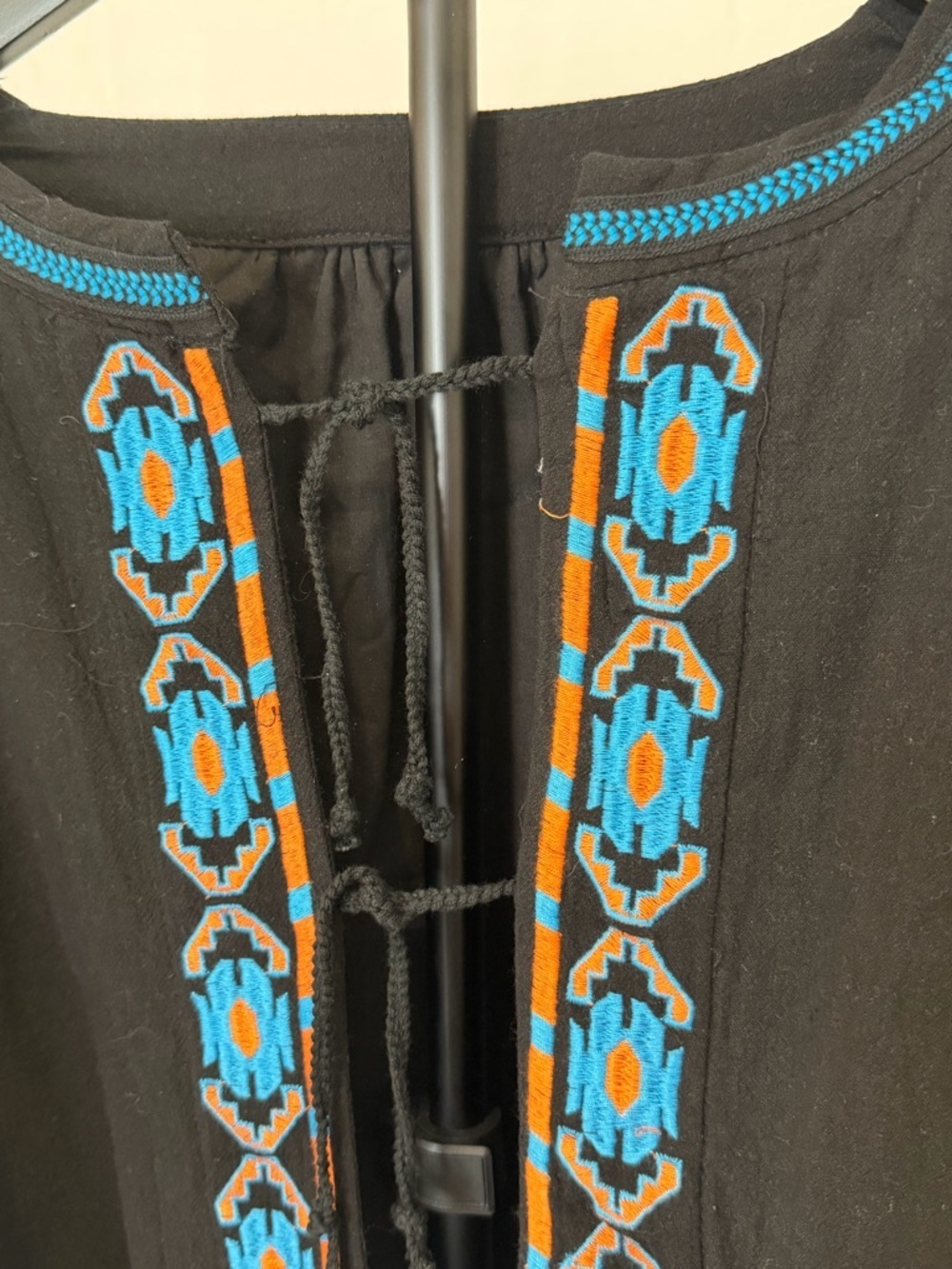Free People Embroidered Tie-Front Boho Jacket Southwestern Puff Sleeve Black - Picture 10 of 12